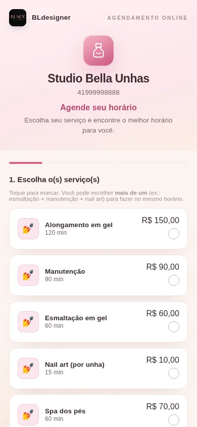 Página de agendamento que o cliente vê